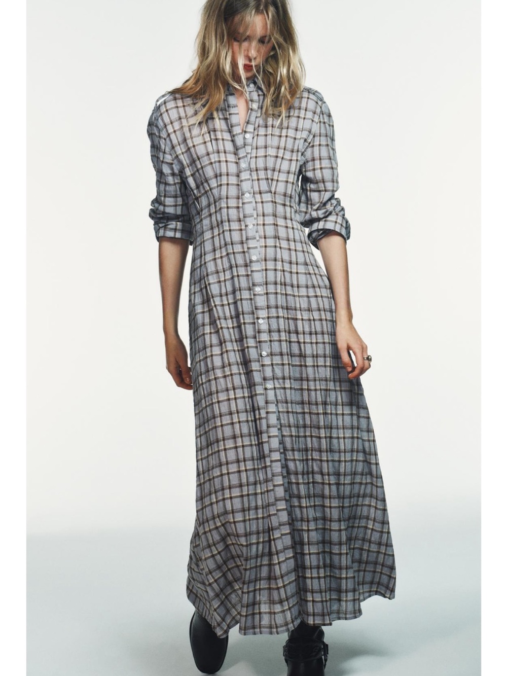 NWT ZARA Plaid Fitted Waist Maxi Dress
